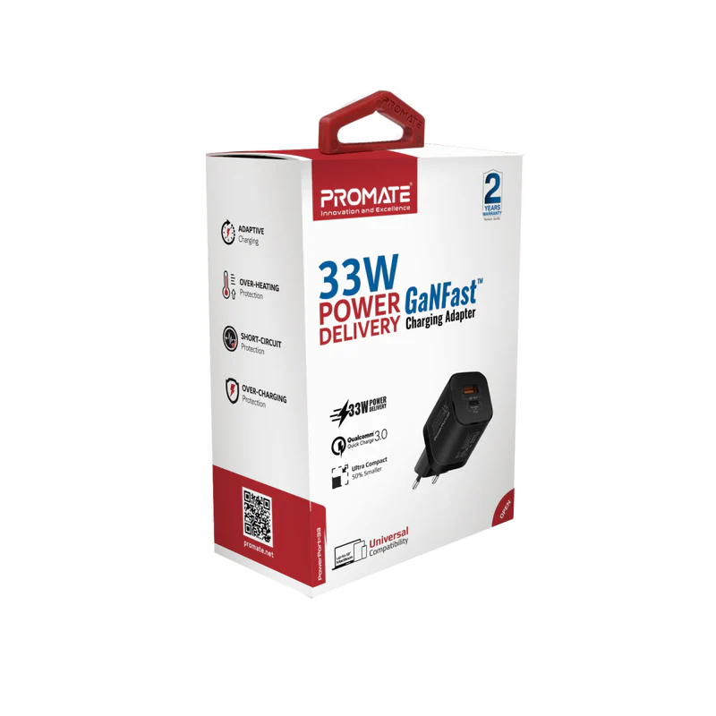PROMATE POWERPORT-33.EU BK 33W Power Delivery GaNFast™ Charging Adapter