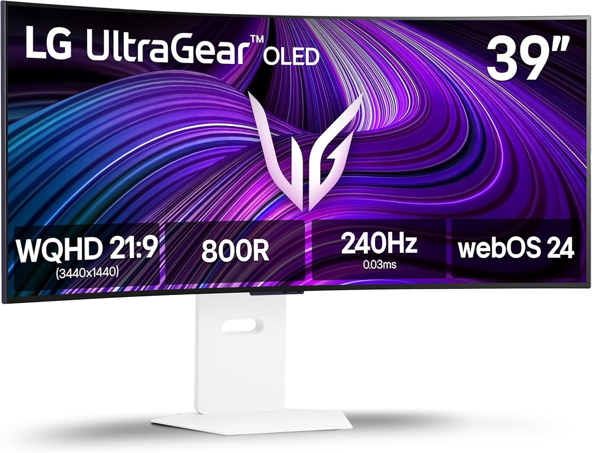LG UltraGear 39” OLED WQHD 240Hz G-SYNC, FreeSync Premium webOS Curved Gaming Monitor - White
