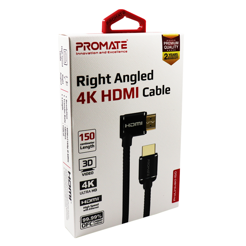 Promate PROLINK4K1-300 High Definition Right Angle 4K HDMI Audio Video Cable