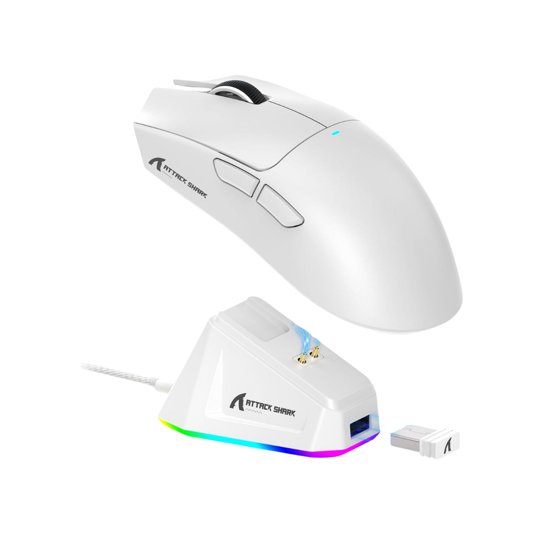 ATTACK SHARK X11 Lightweight Wireless Gaming Mouse with RGB Charging Dock,Tri-Mode-2.4G/USB-C Wired/BT,22K DPI,PAW3311 Optical Sensor,HUYU Switch, 5 programmable Buttons for PC/Mac(White)