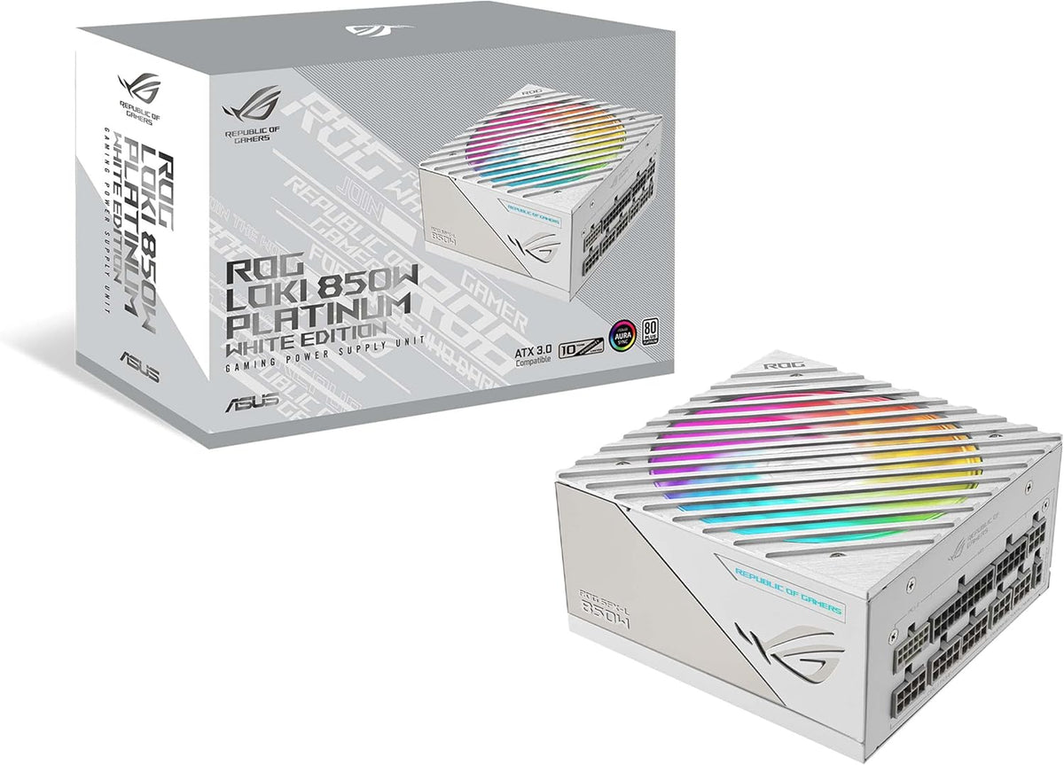 ASUS ROG Loki SFX-L 850W Power Supply Unit, 80 Plus Platinum, Fully Modular, PCIe Gen 5.0, 120mm ARGB-Illuminated Fan White