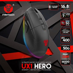 Fantech UX1 Hero Ultimate Macro RGB Gaming Mouse - Black