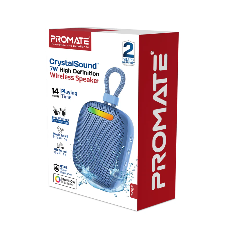 Promate Tingz CrystalSound 7W High-Definition Wireless Speaker - Blue