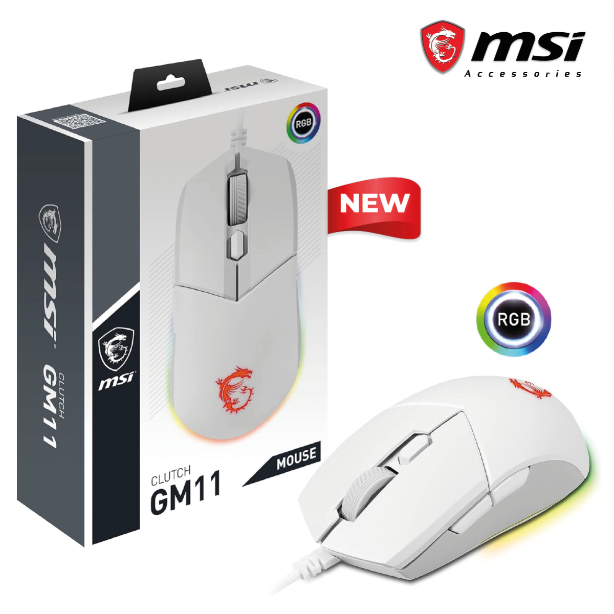MSI CLUTCH GM11 5000 DPI Gaming Mouse - WHITE