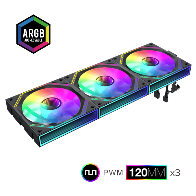 GameMax FN12A-S3I, 120mm Black frame ARGB Fan x3 120mm Cooling Fan
