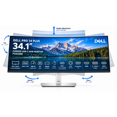 Dell Pro 34 Plus P3425WE 34” 2K IPS Ultrawide Curved 3800R 100Hz Extensive Connectivity ( Display Port , HDMI , USB C , RJ45 Ethernet )