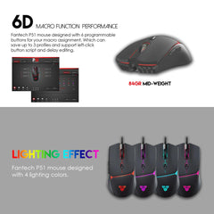 FANTECH P51 Power Bundle 5 IN 1 Gaming Set Combo Black Wired (Keyboard + Mouse + Headset + Mouse Pad+ Headset Stand)