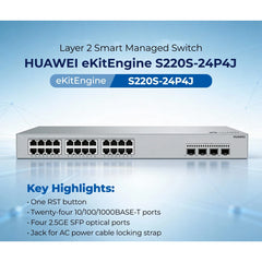 Huawei EKit S220S-24P4J Smart Switch 24 Port Gigabit ( 24 POE – 400 Watt ) + 4 SFP Port 2.5G