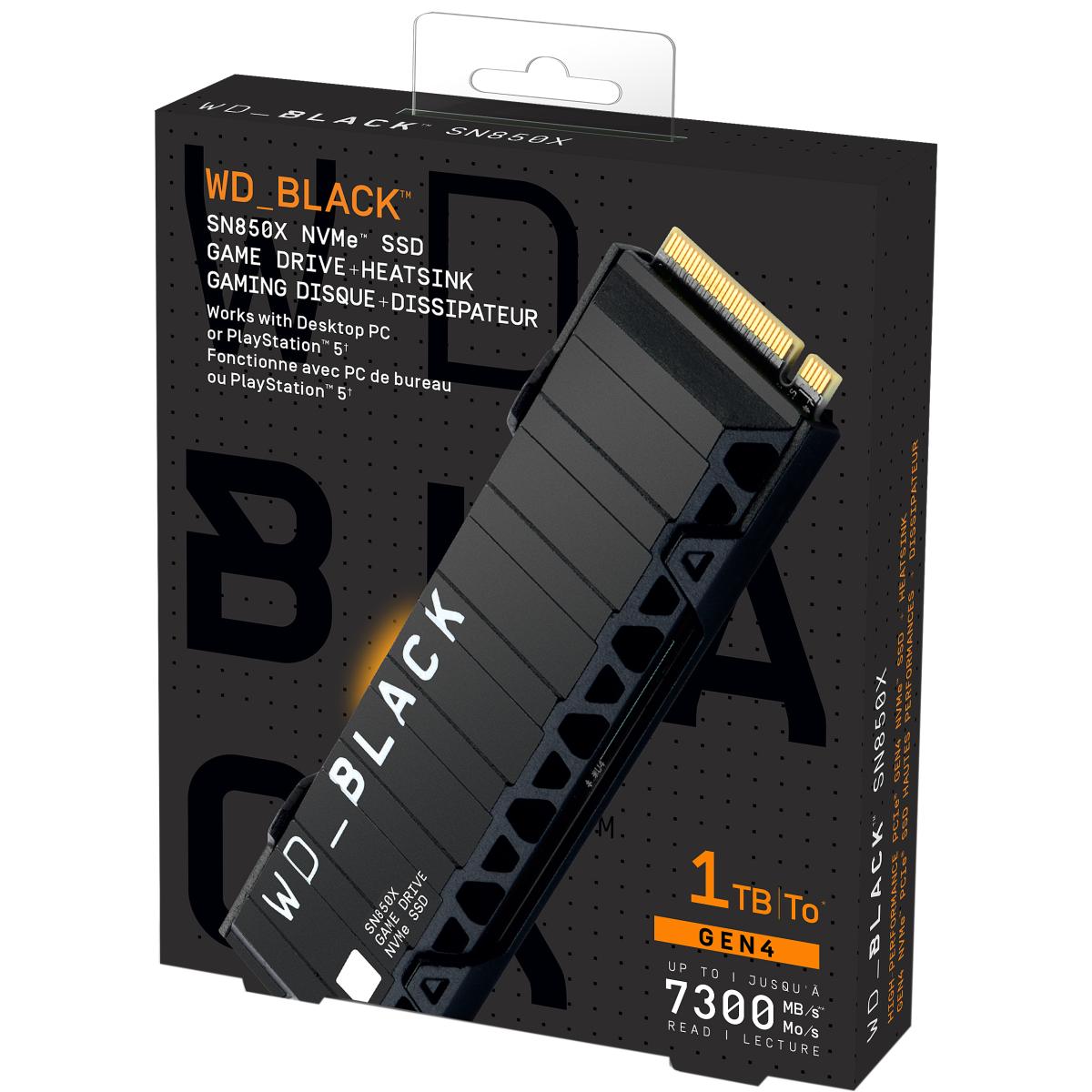 WD BLACK 1TB SN850X NVMe Gaming SSD w/ Heatsink Works with Playstation 5, Gen4 PCIe Up to 7,300 MB/s