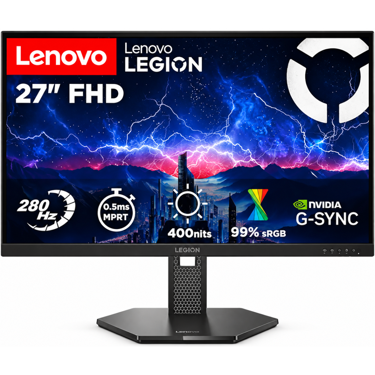 Lenovo Legion 27-1r 27" Full HD – 280Hz Ultra-Fast Refresh, 0.5ms, HDR10, 99% sRGB, G-SYNC® Compatible, HDMI 2.1, DP, Fully Adjustable, Raven Black