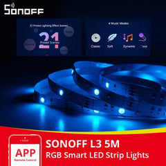 SONOFF 5M L3 LED Strip, WiFi 5050 RGB Strip, 16 Million Colors, Adjustable Brightness Mode, Compatible with Alexa/Google Home/SmartThings, for Bedroom, Party