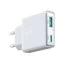 JOYROOM JR-TCF14 Fast Charger 20W Charging, 2 Port USB-A USB-C, Super Slim Charger - White