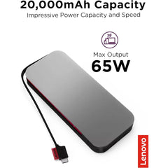 Lenovo Go Usb C Laptop Power Bank 20000 Mah 65w Usb C & Usb A Ports Fast Charging Portable Power Station With Integrated Cable Storm Grey