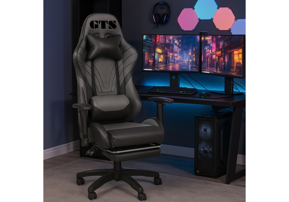 CompuMe Gaming Chair With Foot Set High Back Computer Chair Desk Chair Racing Executive Ergonomic Adjustable Swivel Chair with Headrest and Lumbar Support - Black & Orange