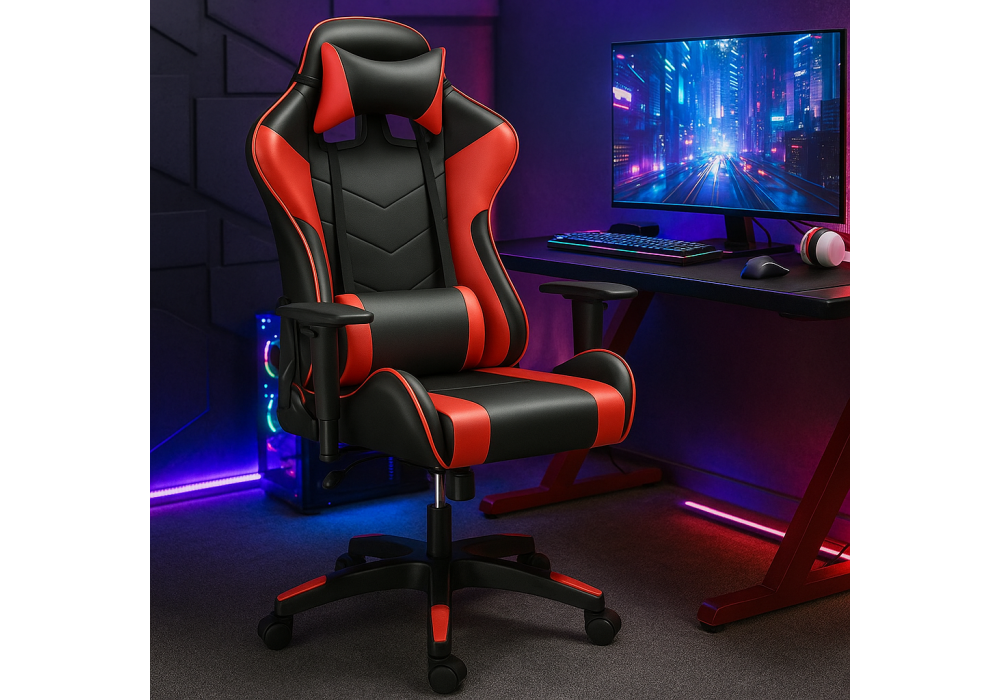 Gaming Chair G03 with Adjustable Hand-Holder and HIGH-BACK Ergonomic Racing Seat - Black & Red