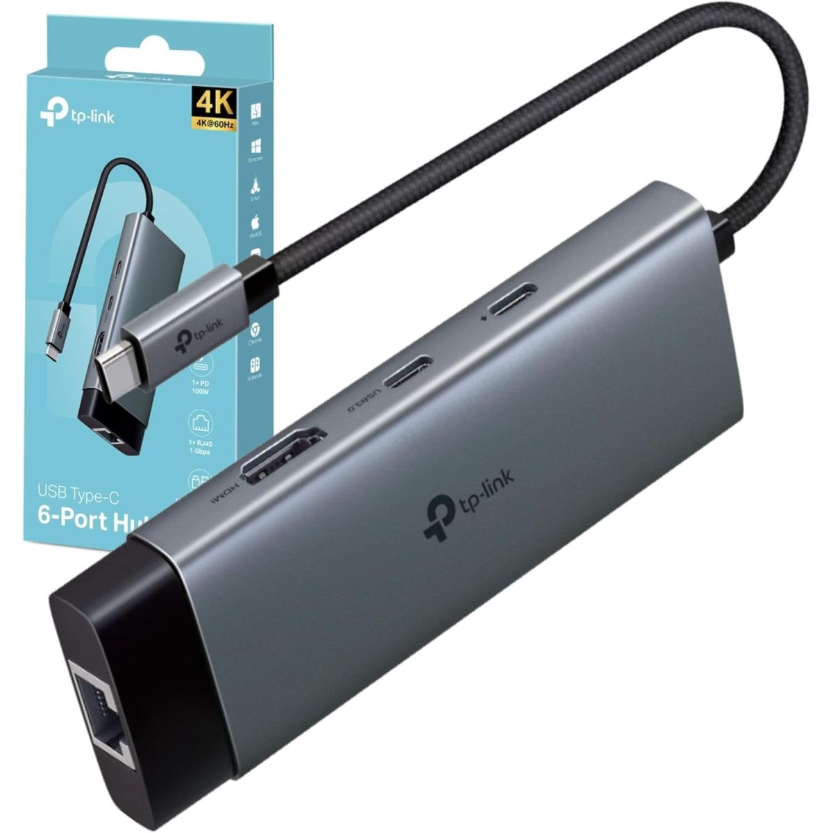 Tp Link Uh6120c Usb Type C Hub 6 In 1 With A 4k@60hz Hdmi, 1 Gbps Ethernet, 1× Usb C Data Ports, 2× Usb A Data Ports, Powerful 100w Fast Charging, Stable Conneion, Plug & Play