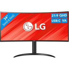 Lg 34wr55qk 34" Curved 1800r Ultrawide 2k Wqhd Hdr 10 100hz With Usb Type C 65w Srgb 99% Amd Freesync Height Adjustable Stand
