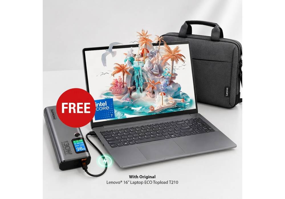 Lenovo ThinkBook 16 Gen 9 IRL Laptop Free Power Bundle, Intel Core 7 240H 5.2GHz, 16GB DDR5, 512GB SSD, 16" FHD+ IPS 400nits, Wi-Fi 7, 2 Year Warranty w/ 16" Lenovo Lapop Case T210 & Promate 130W Laptop Power Bank 20000mAh Titan-130