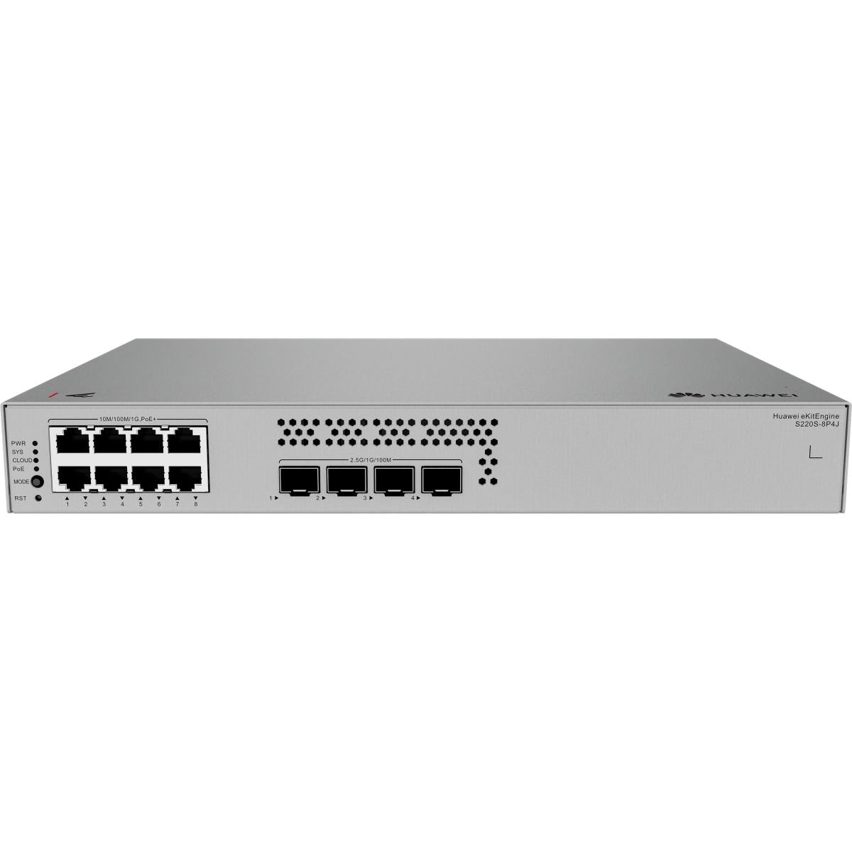 Huawei EKit S220S-8P4J 8 Ports 10/100/1000 BASE-T (128 W PoE+), 4 Ports 2.5GE SFP Ports, Built-in AC power, Fanless