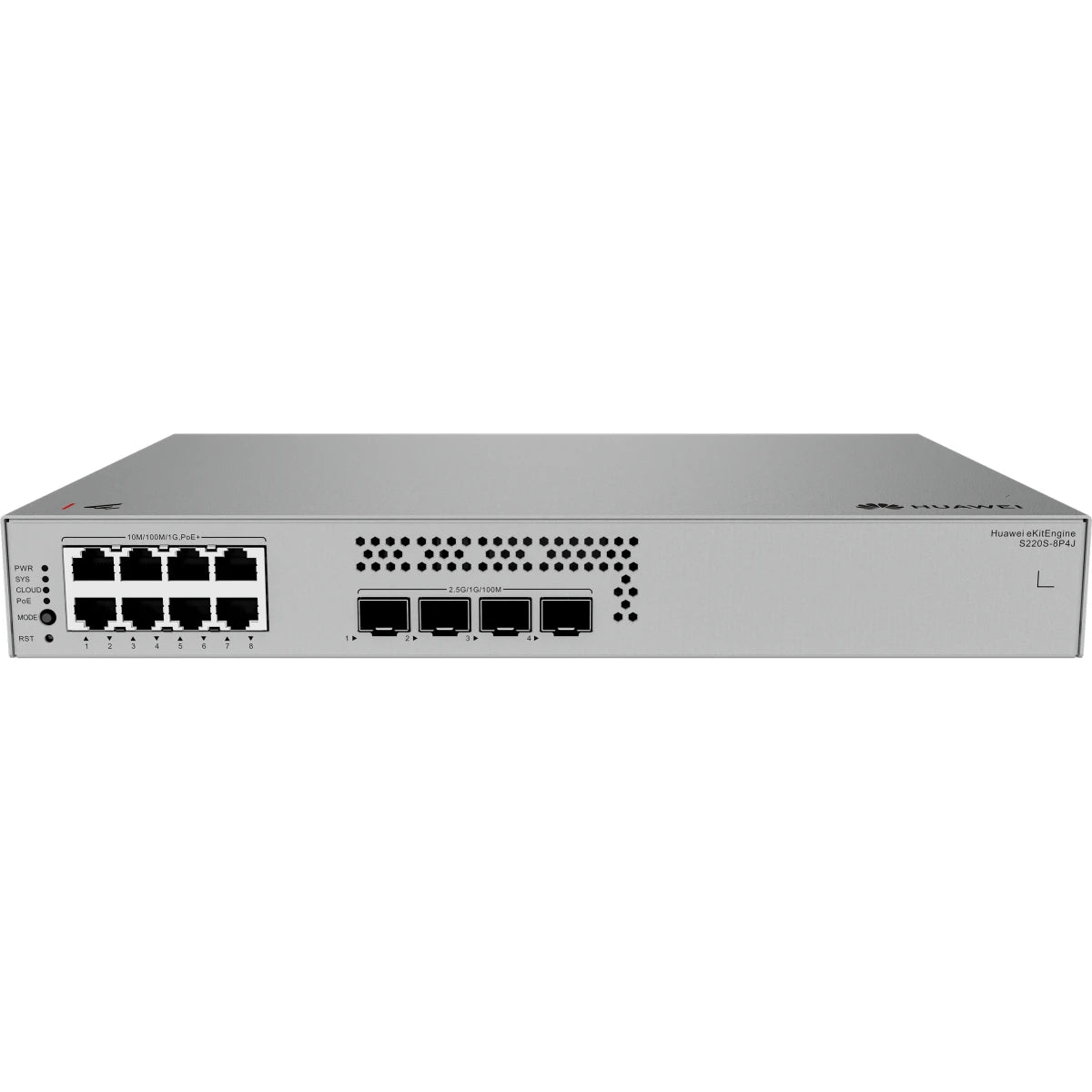 Huawei EKit S220S-8P4J 8 Ports 10/100/1000 BASE-T (128 W PoE+), 4 Ports 2.5GE SFP Ports, Built-in AC power, Fanless