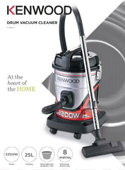 Kenwood Drum Canister Vacuum, 25Lit, 2200Watts, Grey - VDM60.000BR