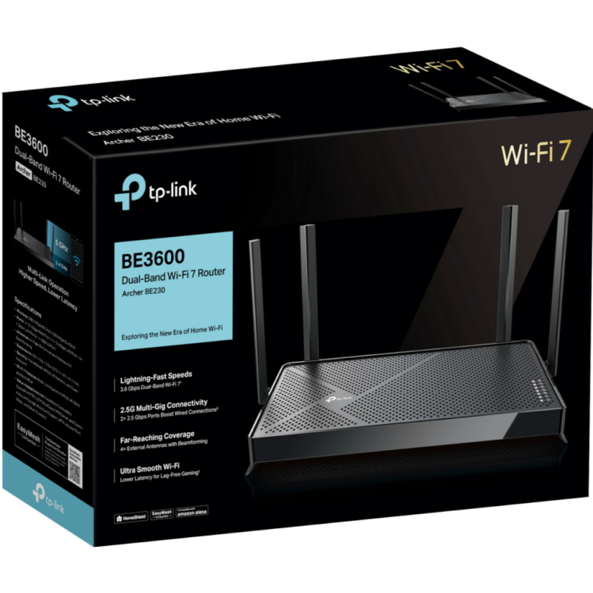 Tp Link Archer Be220 Dual Band Be3600 Wifi 7 Dual Band Wi Fi 7 Router Wifi 7 Up To 3.6gbps Speeds, Full Gigabit Wan/lan Ports, 4 External Antennas, Easymesh