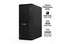 Lenovo ThinkCentre M70t Gen 5 Tower (12YM000DEQ), Intel Core Ultra 5 225, 16GB DDR5 RAM, 512GB NVMe SSD, Wi-Fi 6E, Black, 3 Year Warranty