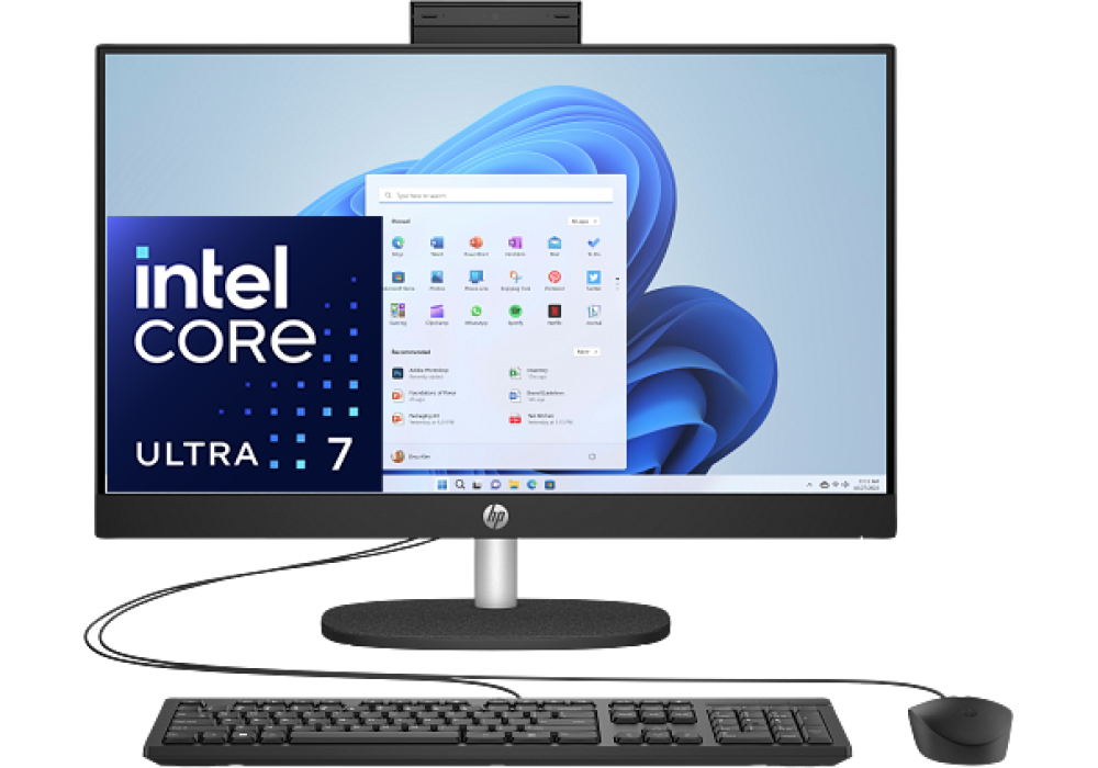 HP All-in-One AIO 24-cr1035ne PC, Intel Core Ultra 7 155U Up to 4.8 GHz, 8GB DDR5, 512GB SSD, 23.8" FHD IPS Non-Touch Display, Jet Black