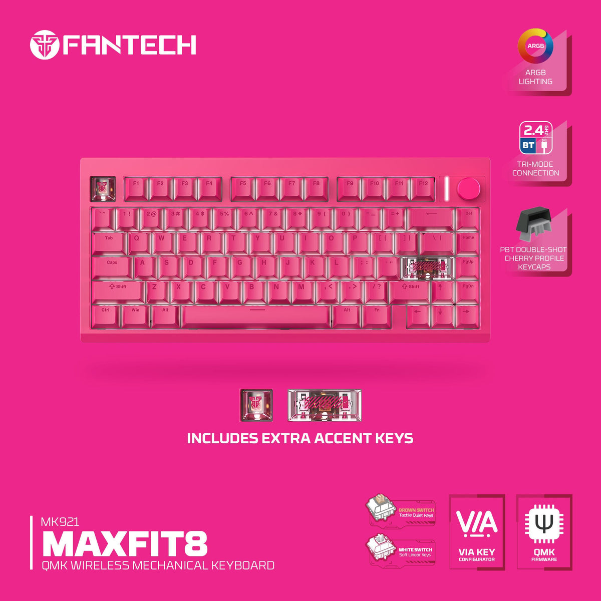 Fantech MK921 MAXFIT8 QMK Mechanical Keyboard Pink
