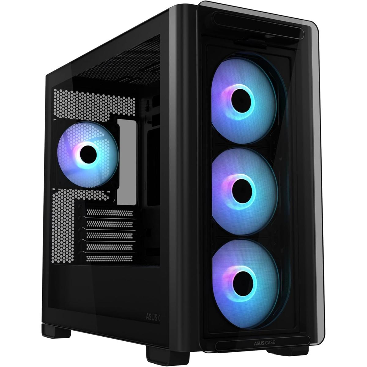 Asus A23 Plus Computer Case, 4x Pre Installed Argb Fans, Up To 360mm Radiator & 7x 120mm Fan Support, 380mm Graphics Card Compatible, Front Panel Usb Type C I/o, Black