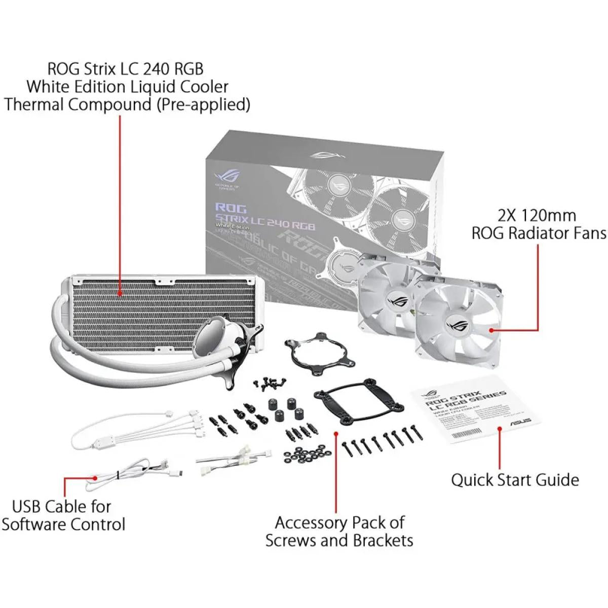ASUS ROG STRIX LC 240mm RGB AIO CPU Water Cooler -White Edition