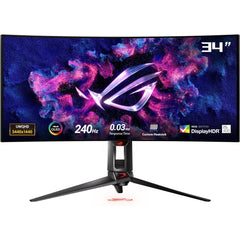 Asus Rog Swift Pg34wcdm 34” Oled Ultrawide 800r Curved 4k 240hz 0.03ms Hdr 400 G Sync Compatible Custom Heatsink W/ Kvm, Usb C , Hdmi 2.1 - CompuMe