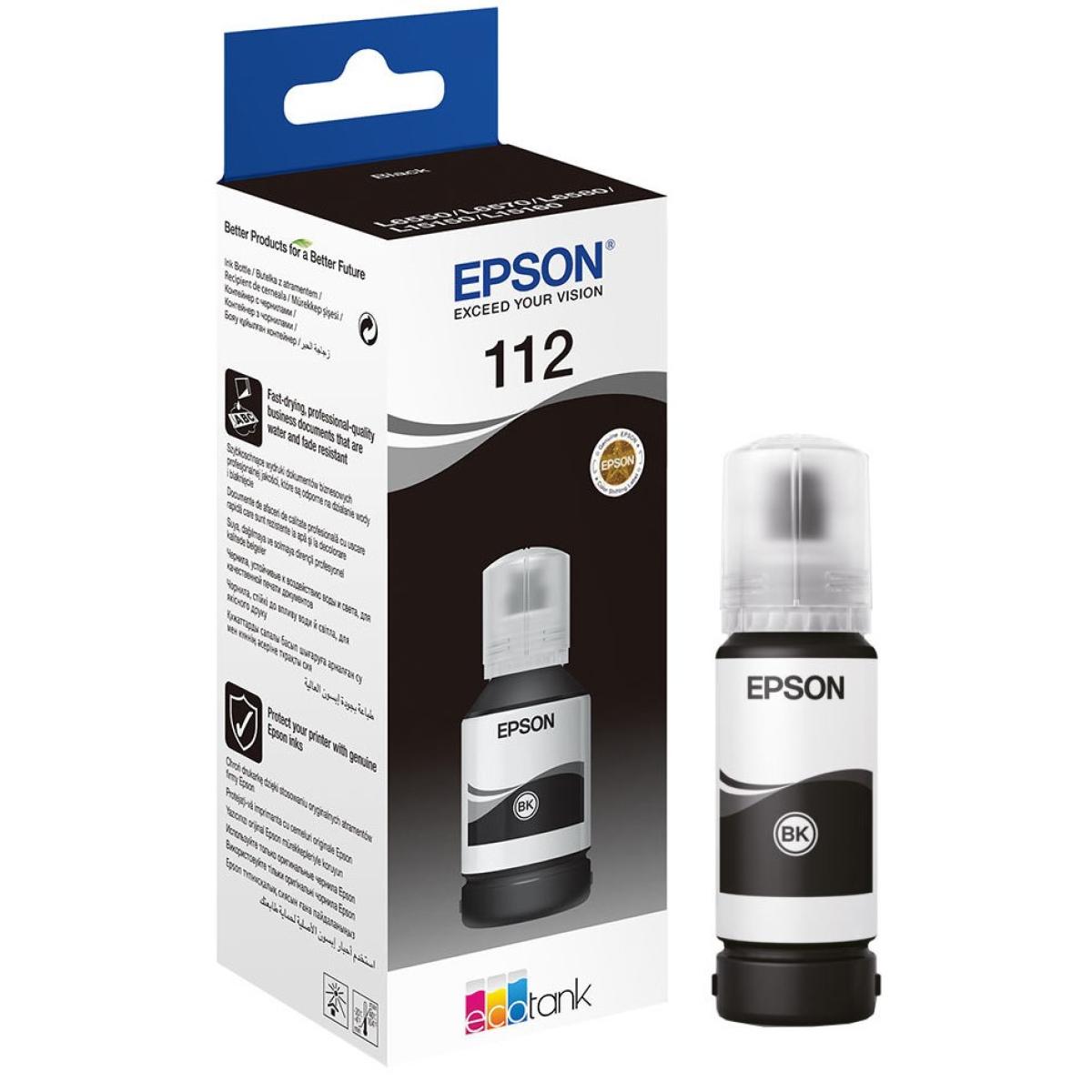 Genuine Epson 112 EcoTank Ink Bottle 127ml Cartridge Pigment - Black