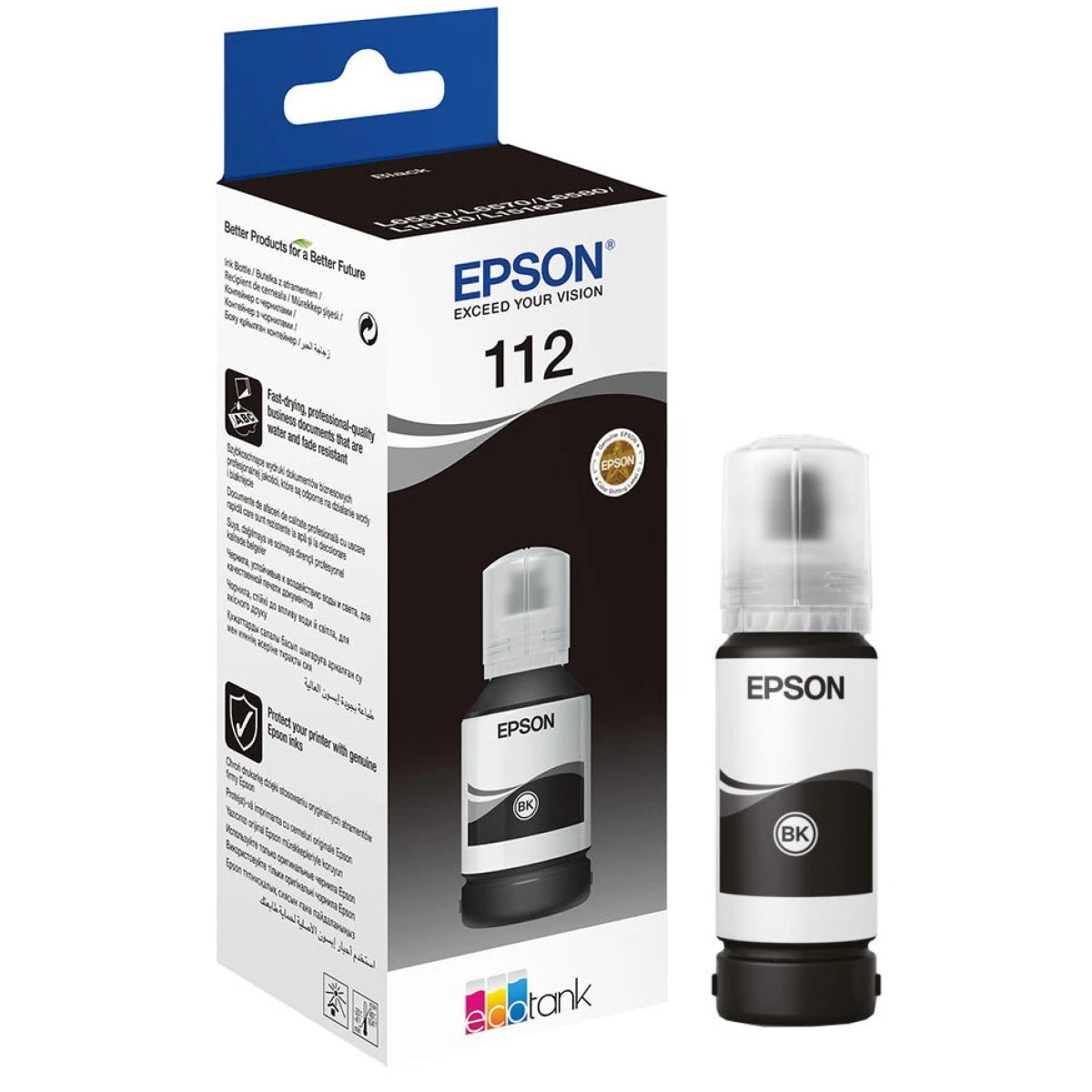 Genuine Epson 112 EcoTank Ink Bottle 127ml Cartridge Pigment - Black