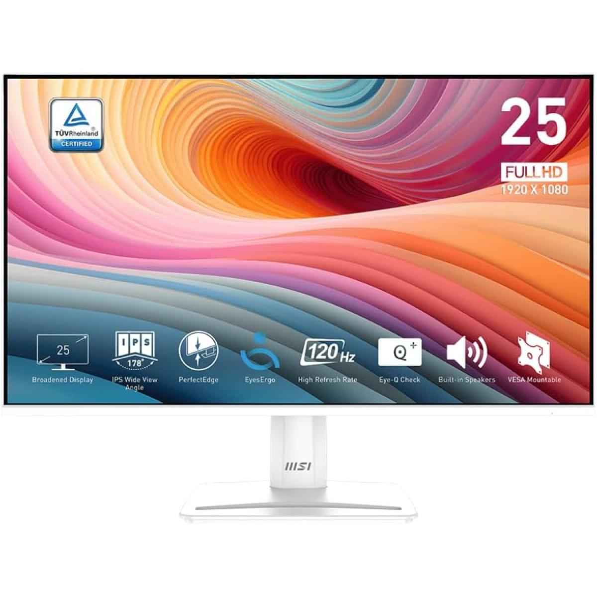 Msi Pro Mp251w E2 25" Ips Full Hd 120hz 1ms Hdr Ready Eyesergo Anti Flicker Less Blue Light Eye Q Check Vga & Display Port & Hdmi White