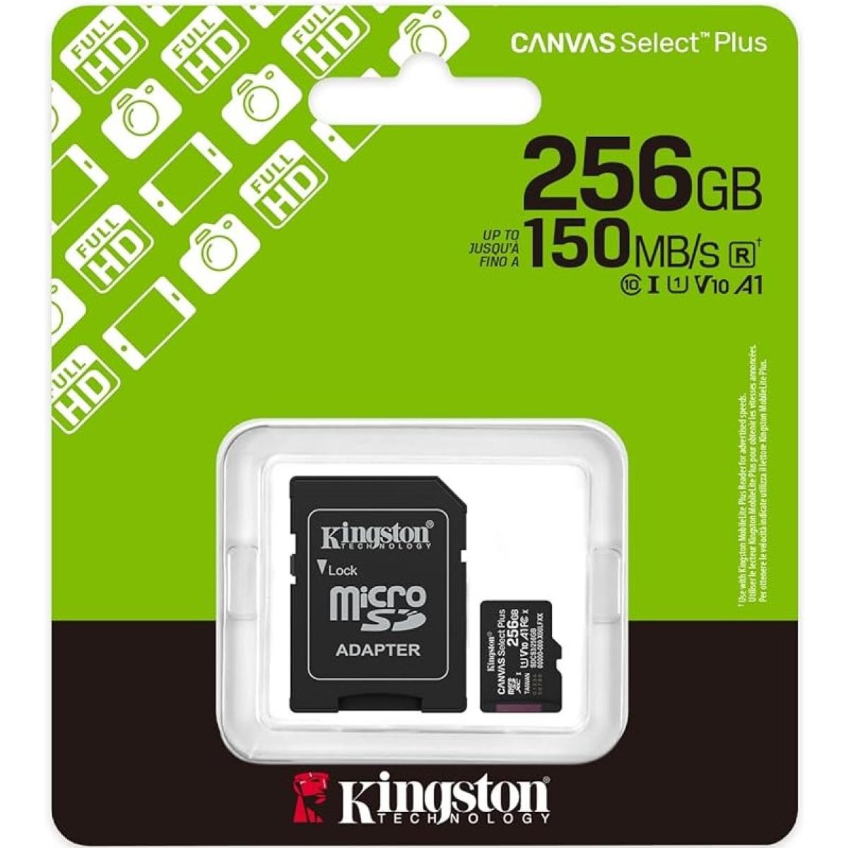 Kingston SDCS3/256GB Canvas Sele Plus 256GB microSDXC Card Up to 150MB/s A1 Class 10 UHS-I with Adapter