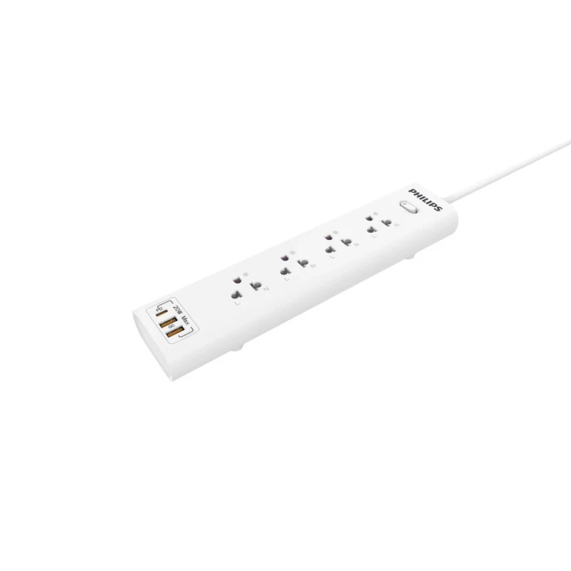 Philips Power Strip, 4 Ac Outlet, 1USB-C 2 & Usb with Overload Protection, 2Mm - POWER STRIP 2M