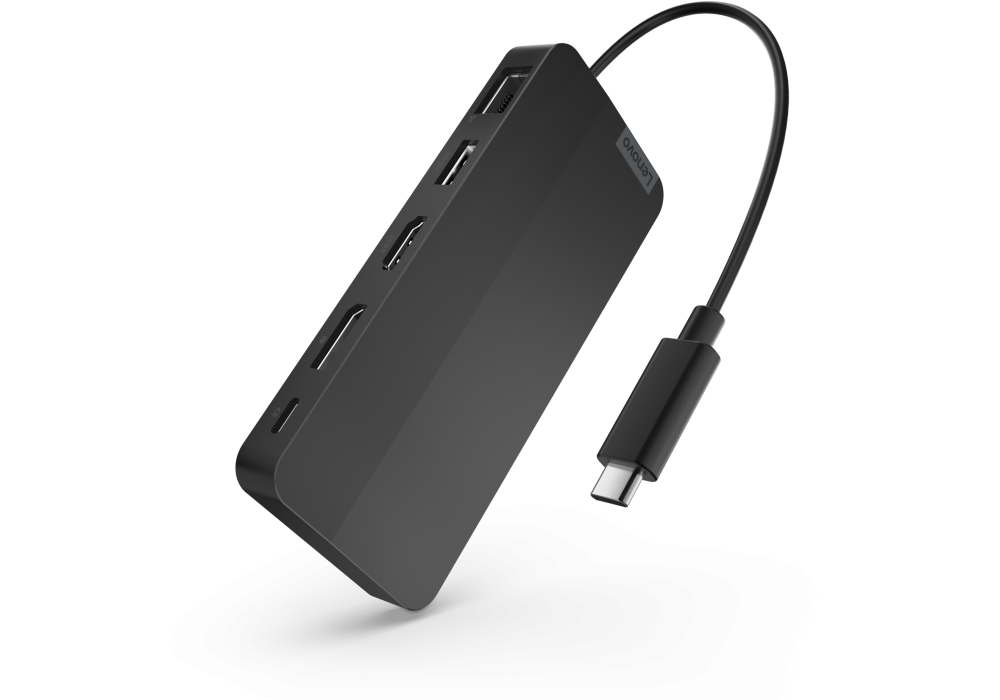 Lenovo USB‑C Dual Display Travel Dock – Dual 4K Output, 100W PD, 7 Ports, Compact Sustainable Design, Eclipse Black