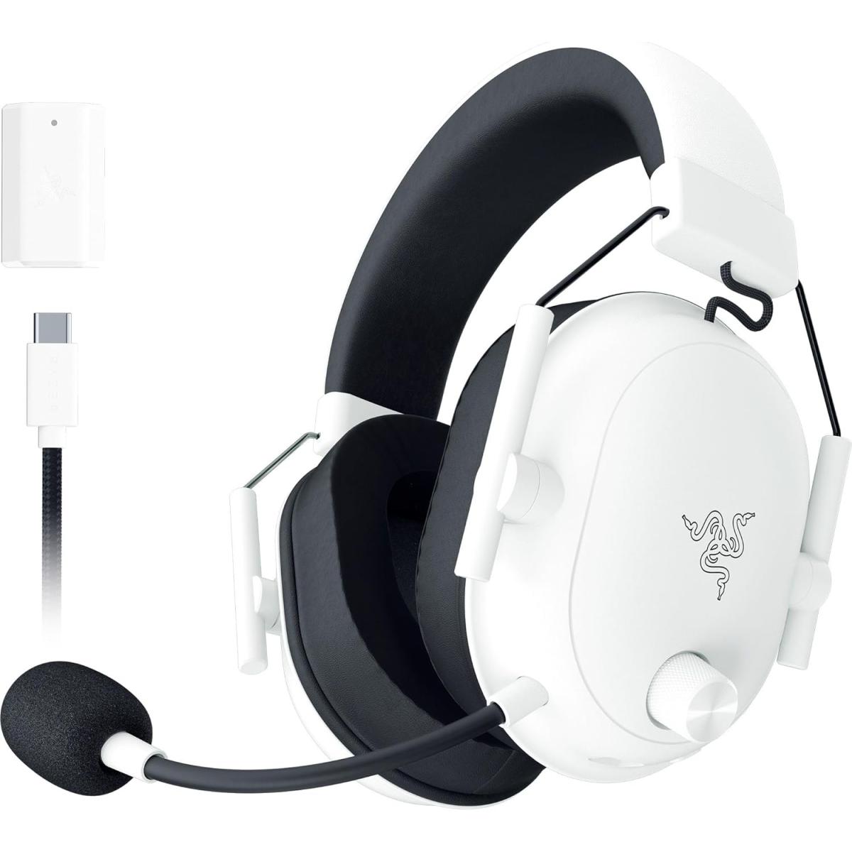 Razer Blackshark V2 Hyperspeed Wireless/bluetooth/usb Lightweight Thx Spatial Audio Bendable Mic 50mm Drivers 70 Hr Battery W/usb Type C Charging White - CompuMe
