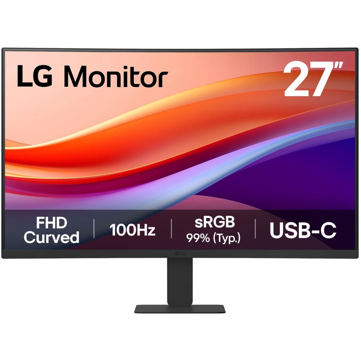 LG 27U421A 27" 1500R Curved Full HD 100Hz HDR10, 3-Side Borderless, LG Switch App, HDMI, USB Type-C 15W PD, Tilt Slim Stand, Black
