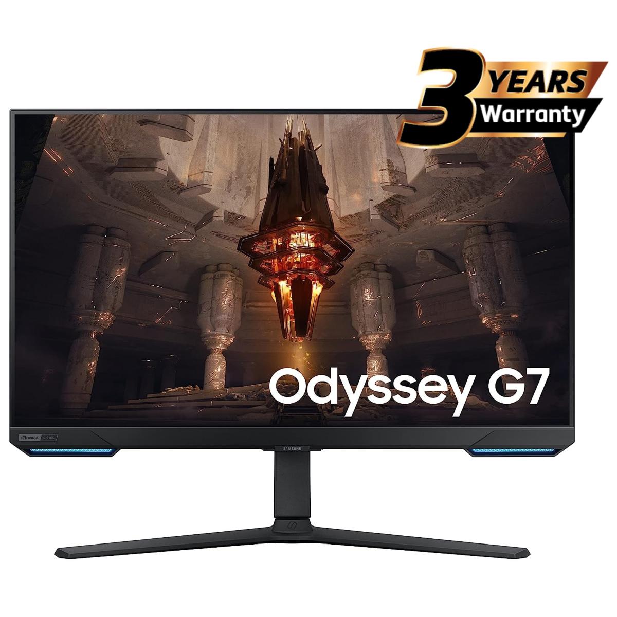 Samsung Odyssey G7 Smart Tizen (BG702) 28" RGB Flat Monitor IPS 4K UHD 144Hz 1ms(GTG), 10Bit, HDR10+, 90% DCI Coverage, HDMI 2.1, G-Sync Compatible w/ Ergonomic Stand & Speakers | LS28BG702EMXUE | - CompuMe