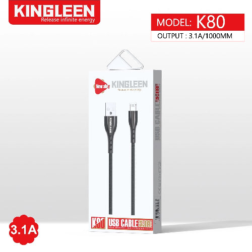 King Leen Fast Charger Cable, USB A To Micro, 1Mm, Black - K-80