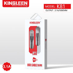 King Leen Fast Charger Cable, USB A To Lightning, 1Mm, Black - K-81
