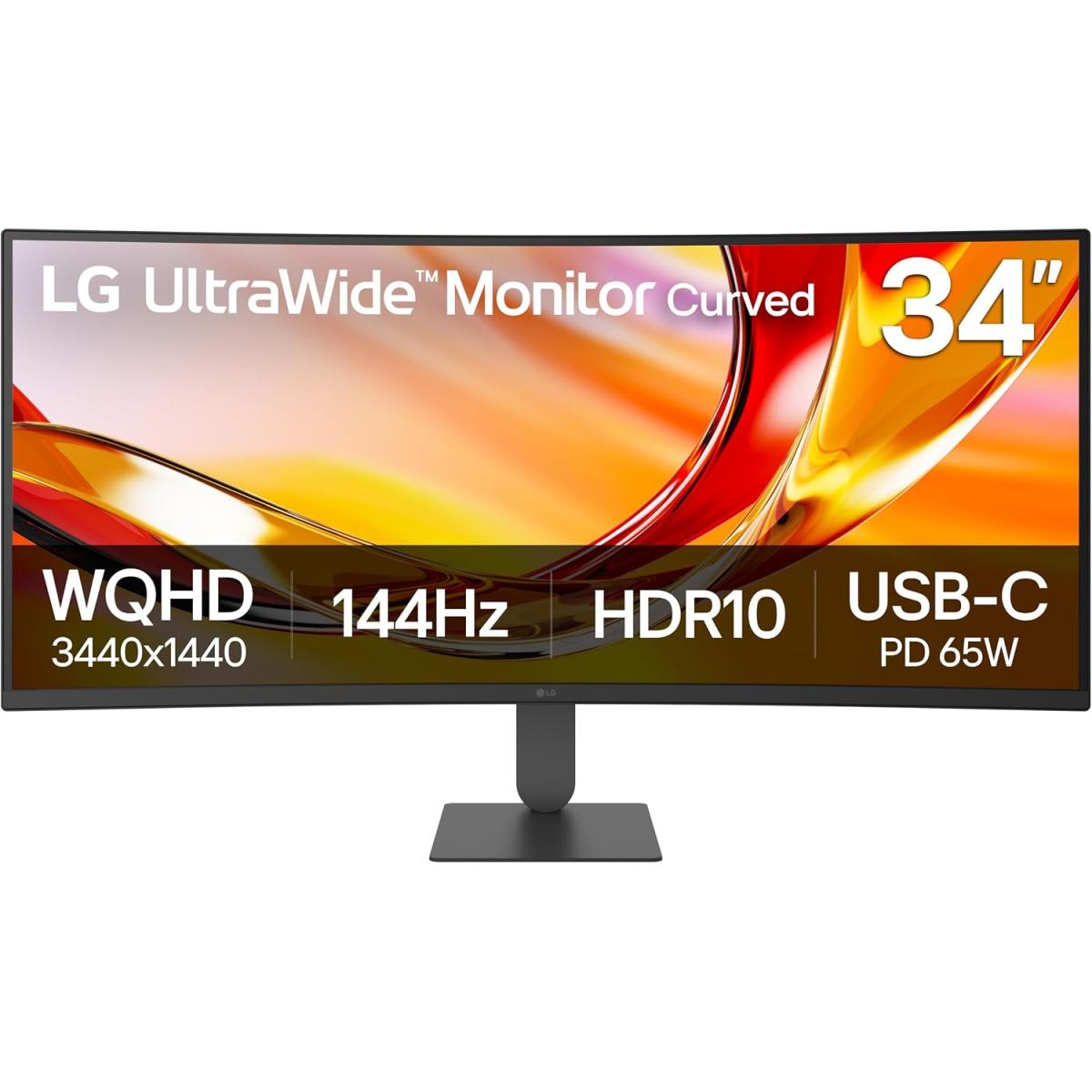 LG 34U640B 34" Curved 1800R 144Hz UltraWide™ QHD HDR 10 KVM Switch USB C up to 65w DP & HDMI - Black