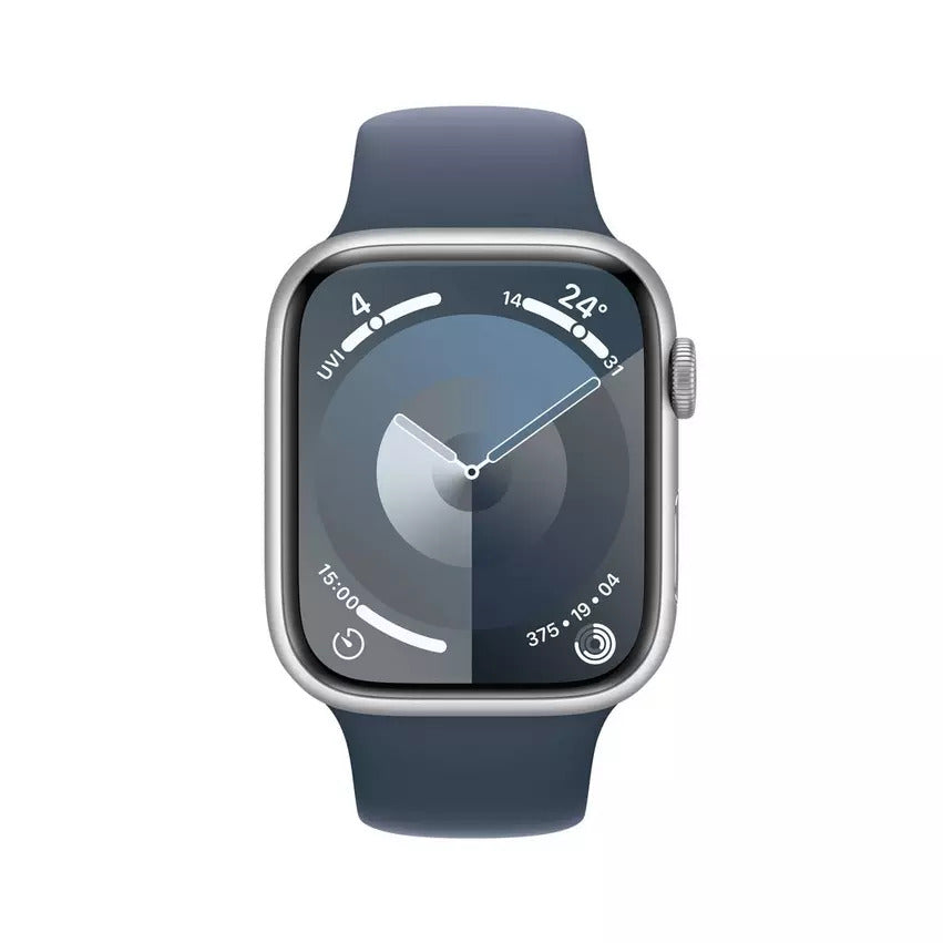 Apple Watch Series 9 GPS 45mm, Silver Aluminium Case with Light Blue Sport Band, Apple Replacement - MR913QA