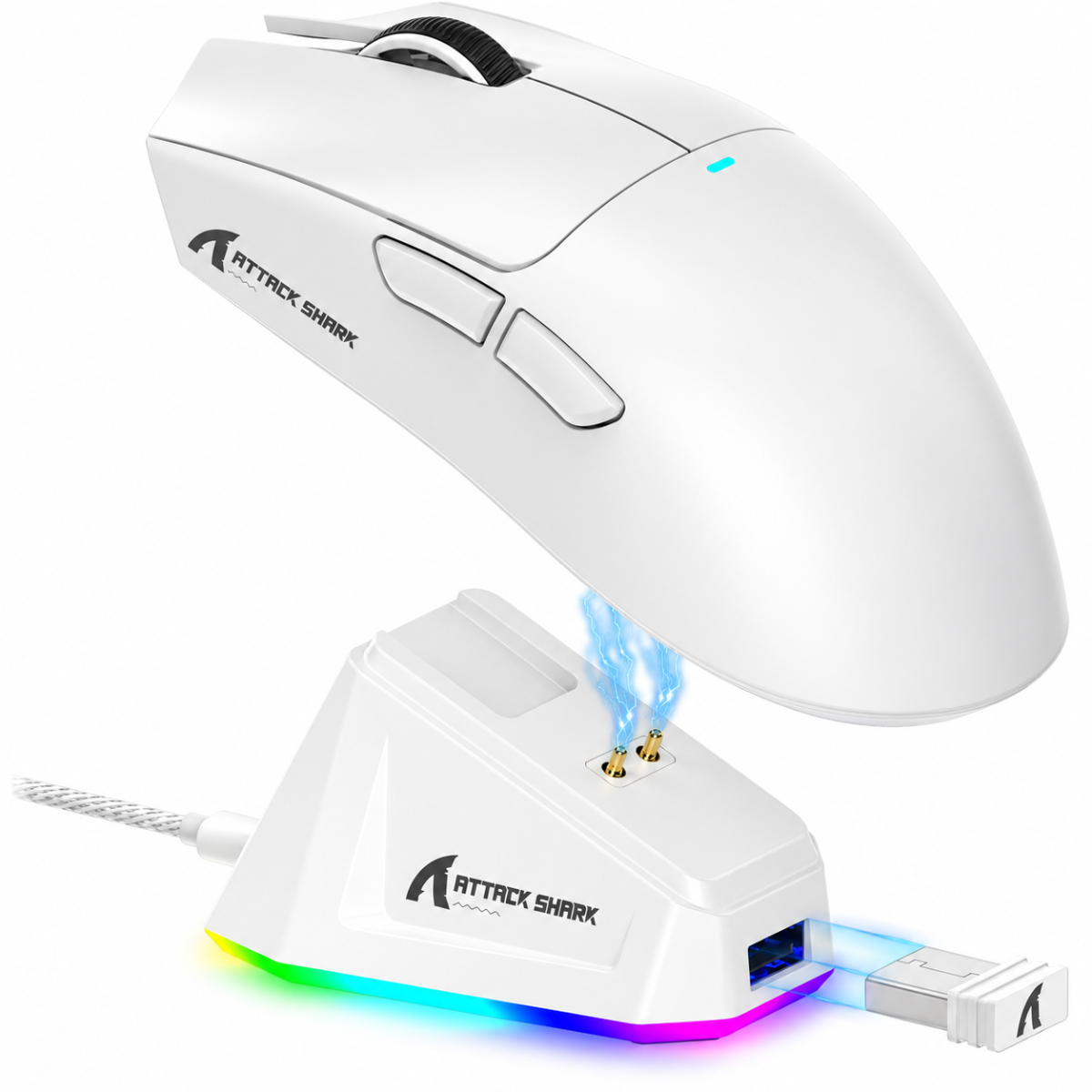 ATTACK SHARK X11 Tri-Mode Wireless Gaming Mouse White with RGB Charging Dock
