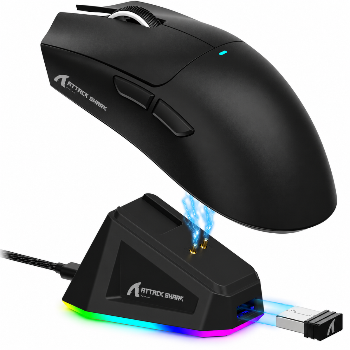ATTACK SHARK X11 Tri-Mode Wireless Gaming Mouse Black with RGB Charging Dock