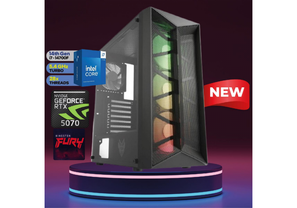 CompuMe 4 Gaming Desktop | Intel CORE I7 14700F 20 Core , GeForce RTX 5070 12GB GDDR7 , 32 DDR5 5600Mhz , 1TB NV3 6000MB/S - 14th Generation