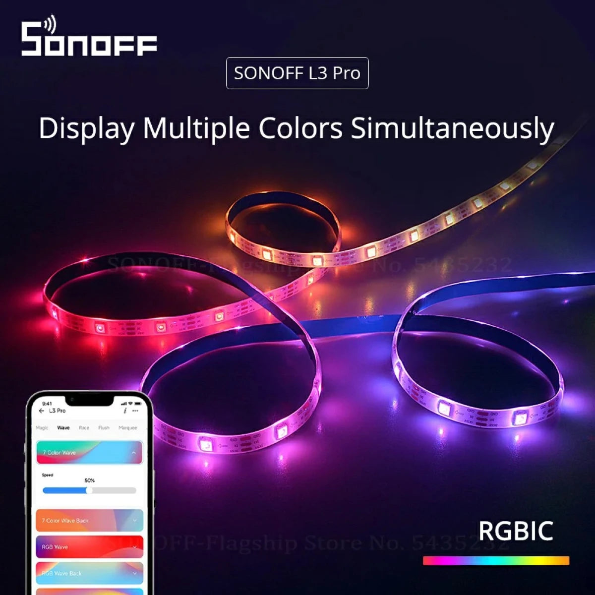 SONOFF L3 Pro Smart LED Strip Light WiFi LED RGBIC Lights Flexible Lamp Tape Display Multiple Colors Simultaneously Music Mode