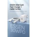 WIWU Wi-G008 30W Essen Series GaN Tech PD Fast Charging Adapter with Type-C to Type, White - 18 Month Warranty